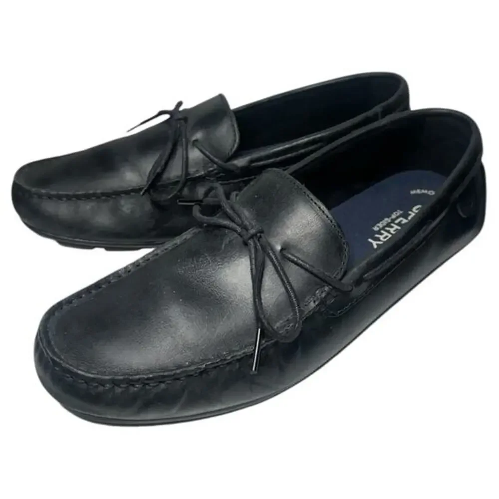 Sperry Men’s Size 11.5 Black Leather Slip On Driving Wave Driver 1 Eye Loafers
